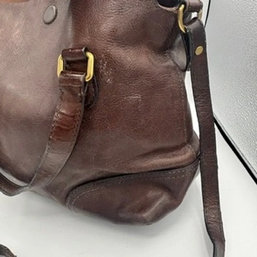 Frye Claude Crossbody Satchel Bag Gold Brown Leather Boho School Work Purse